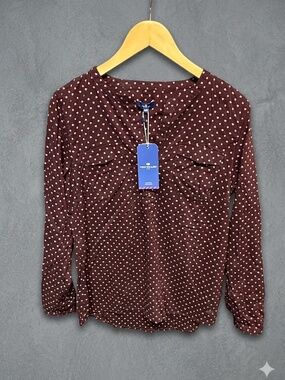 TOM TAILOR NWT Heart Print Blouse Tunic Top Burgundy Maroon Pink Size 40 US M